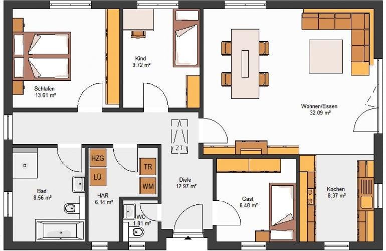 Massivhaus IL-3-104 von Elbe-Haus® Ost, Bungalow Grundriss 1