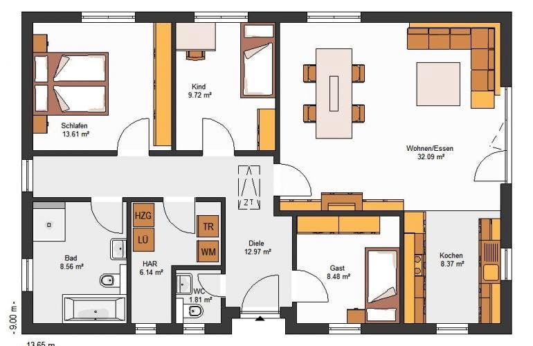 Massivhaus IL-3-104 von Elbe-Haus, Bungalow Grundriss 1