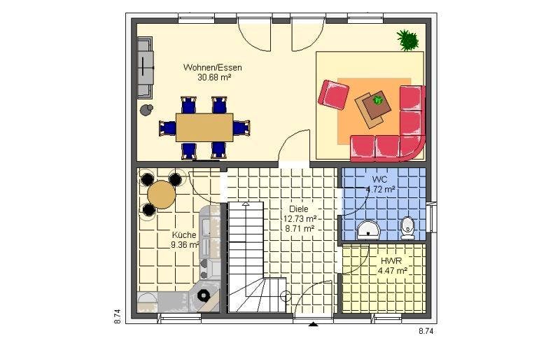 Massivhaus Marion II mit Zwerchgiebel von HSE Massivhaus,  Grundriss 1