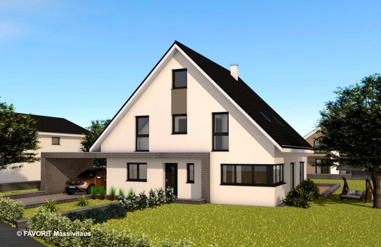 Massivhaus Noblesse 174 von FAVORIT Massivhaus Schlüsselfertig ab 438310€, Satteldach-Klassiker Außenansicht 1