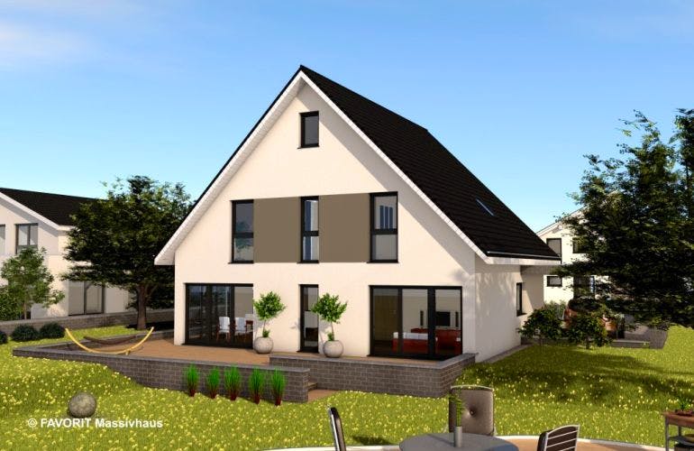 Massivhaus Noblesse 174 von FAVORIT Massivhaus Schlüsselfertig ab 438310€, Satteldach-Klassiker Außenansicht 2