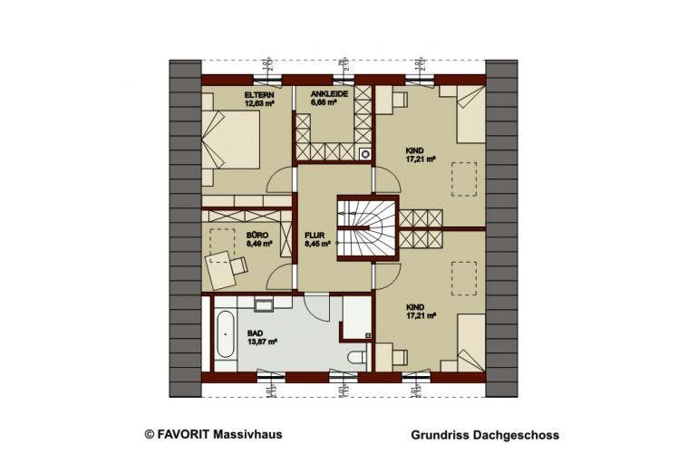 Massivhaus Noblesse 174 von FAVORIT Massivhaus Schlüsselfertig ab 438310€, Satteldach-Klassiker Grundriss 1