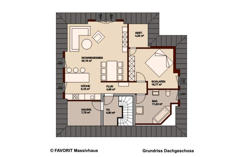 Massivhaus Premium 88-78 von FAVORIT Massivhaus (alt) Schlüsselfertig ab 321310€, Bungalow Grundriss 2