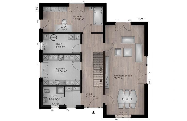 Massivhaus Pultdach Haus Birnbach 30-007 von Econ Das Haus,  Grundriss 2