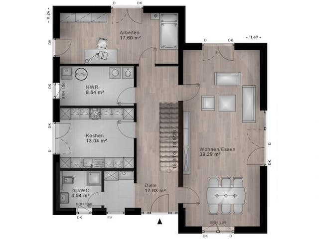 Massivhaus Pultdach Haus Birnbach 30-007 von Econ Das Haus,  Grundriss 2