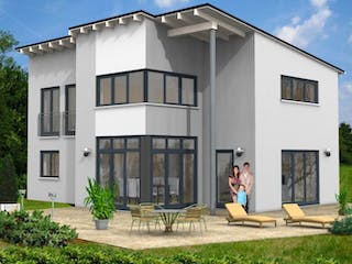 Massivhaus Pultdach Haus Nistertal 30-016 von Econ Das Haus, Stadtvilla Außenansicht 1