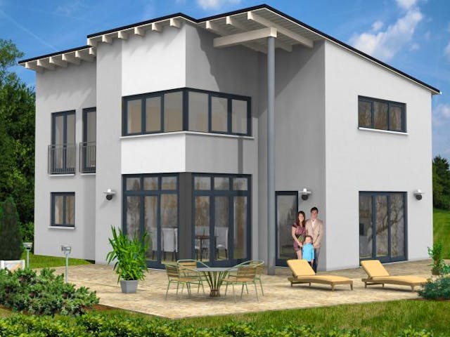 Massivhaus Pultdach Haus Nistertal 30-016 von Econ Das Haus, Stadtvilla Außenansicht 1