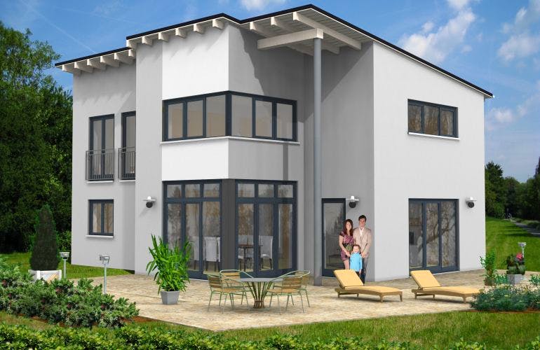 Massivhaus Pultdach Haus Nistertal 30-016 von Econ Das Haus, Stadtvilla Außenansicht 1