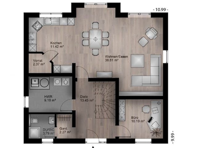 Massivhaus Satteldach Haus Niederbieber 90-068 von Econ Das Haus,  Grundriss 1