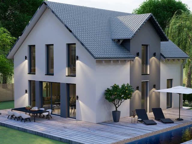 Massivhaus Satteldach Haus Niederwambach 90-069 von Econ Das Haus,  Außenansicht 1
