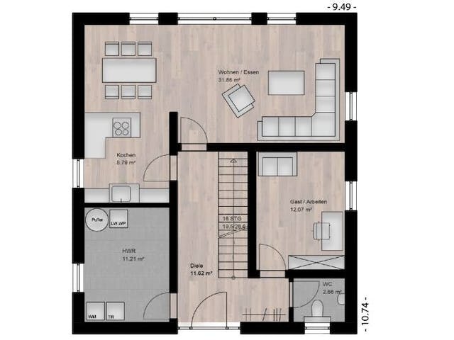Massivhaus Satteldach Haus Niederwambach 90-069 von Econ Das Haus,  Grundriss 2