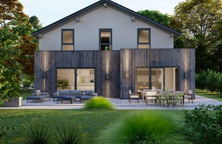 Massivhaus Satteldach Haus Oberbieber 90-067 von Econ Das Haus,  Außenansicht 1