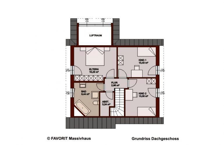 Massivhaus Select 129 von FAVORIT Massivhaus Schlüsselfertig ab 331080€, Satteldach-Klassiker Grundriss 1