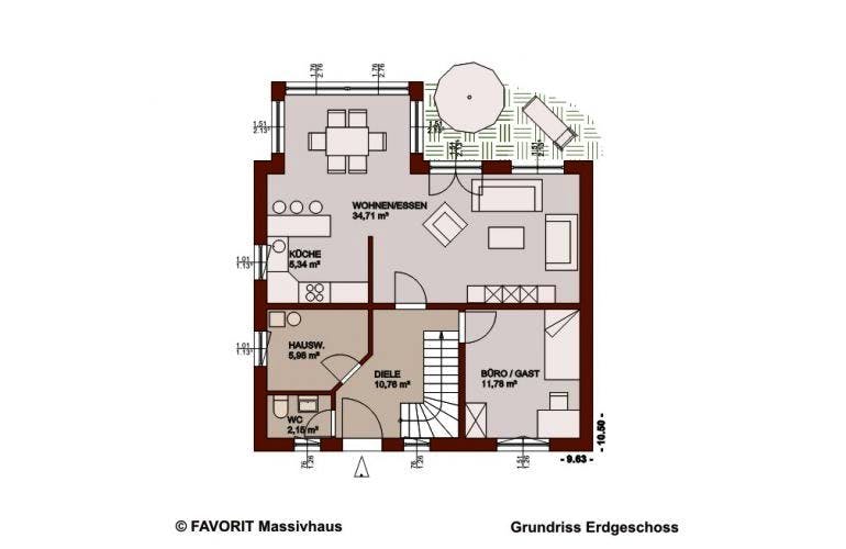 Massivhaus Select 129 von FAVORIT Massivhaus Schlüsselfertig ab 331080€, Satteldach-Klassiker Grundriss 2