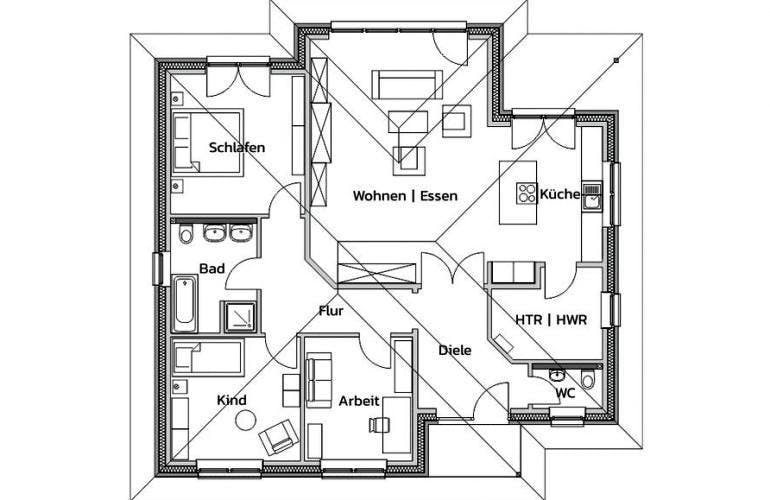 Massivhaus SMART von Kagebau, Bungalow Grundriss 1