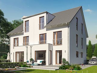 Fertighaus SOLUTION 124 XL V4 von Living Fertighaus Schlüsselfertig ab 400921€, Satteldach-Klassiker Außenansicht 1