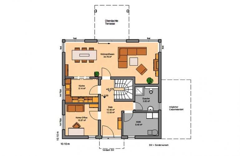 Massivhaus Stadtvilla Centro von Kern-Haus Chemnitz Schlüsselfertig ab 447900€, Stadtvilla Grundriss 1