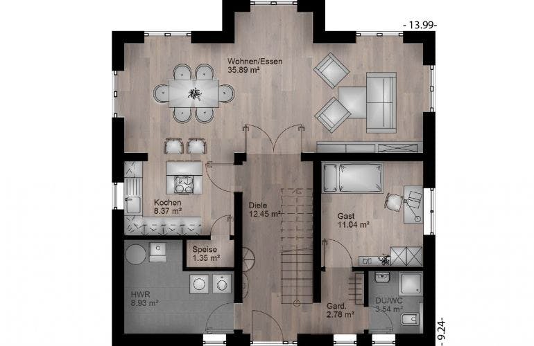 Massivhaus Stadtvilla Rüngesdorf 40-030 von Econ Das Haus,  Grundriss 1