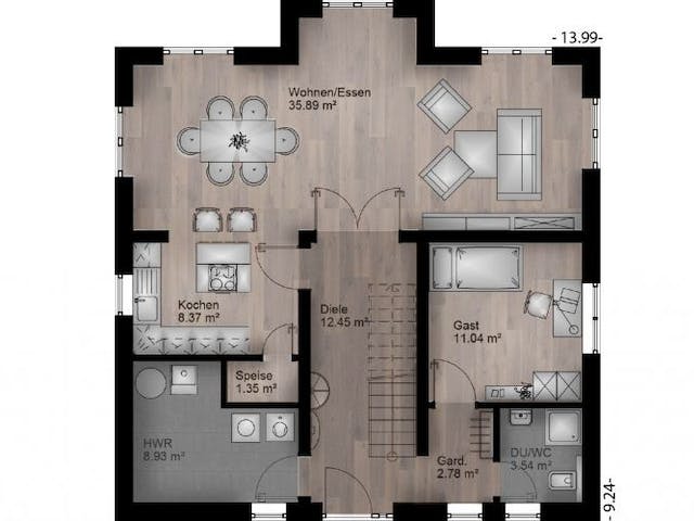 Massivhaus Stadtvilla Rüngesdorf 40-030 von Econ Das Haus,  Grundriss 1