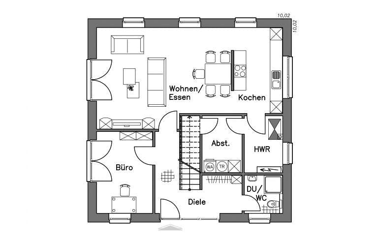 Massivhaus Stadtvilla SV155 Variante T von Baudirekt, Stadtvilla Grundriss 1