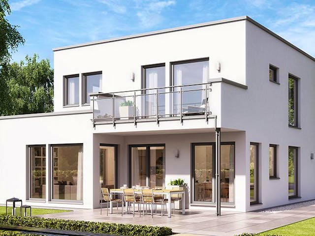 Fertighaus SUNSHINE 136 V8 von Living Fertighaus Schlüsselfertig ab 378037€, Cubushaus Außenansicht 1