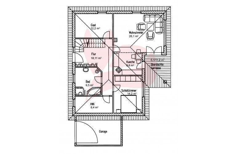 Massivhaus Weissbuche 96 von Baufuchs-Massivhaus Schlüsselfertig ab 195000€, Bungalow Grundriss 1