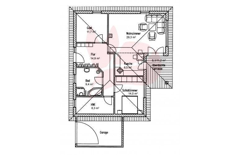 Massivhaus Weissbuche 96 von Baufuchs-Massivhaus Schlüsselfertig ab 195000€, Bungalow Grundriss 1
