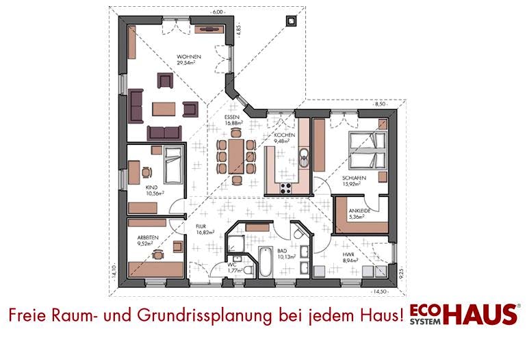 Massivhaus Winkelbungalow 135 von ECO System HAUS, Grundriss 1