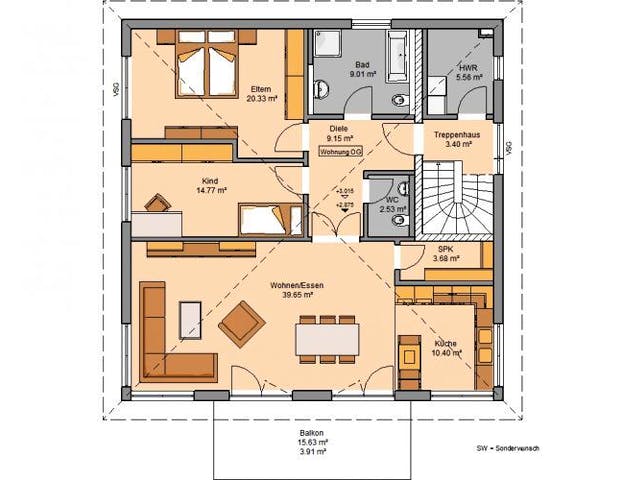 Massivhaus Zweifamilienhaus DUPLEA von Kern-Haus Chemnitz Schlüsselfertig ab 639900€,  Grundriss 2