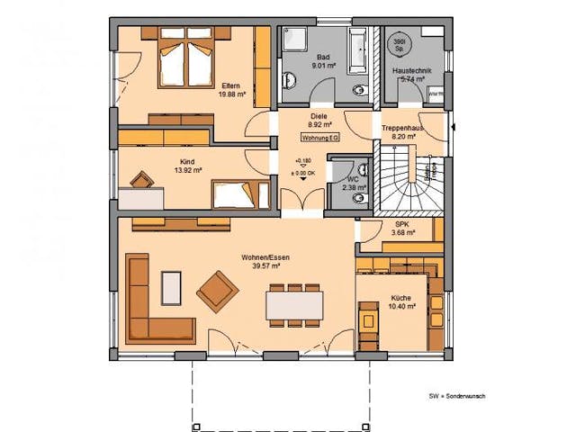 Massivhaus Zweifamilienhaus DUPLEA von Kern-Haus Chemnitz Schlüsselfertig ab 639900€,  Grundriss 1