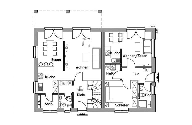 Massivhaus Zweifamilienhaus ZH200 Variante K von Baudirekt,  Grundriss 2