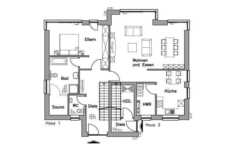 Massivhaus Zweifamilienhaus ZH200 Variante M von Baudirekt,  Grundriss 1