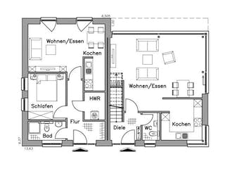 Massivhaus Zweifamilienhaus ZH200 Variante T von Baudirekt, Grundriss 1