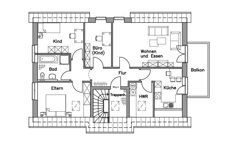 Massivhaus Zweifamilienhaus ZH210 Variante K von Baudirekt,  Grundriss 1