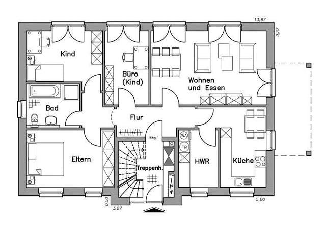 Massivhaus Zweifamilienhaus ZH210 Variante K von Baudirekt,  Grundriss 2