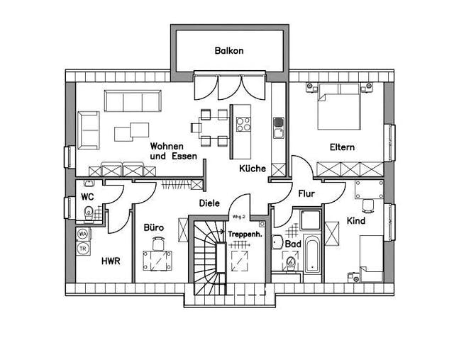 Massivhaus Zweifamilienhaus ZH210 Variante T von Baudirekt,  Grundriss 2