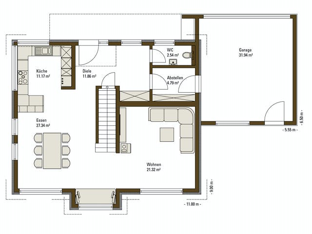 Fertighaus MH LIFE von Fertighaus WEISS Schlüsselfertig ab 402735€, Satteldach-Klassiker Grundriss 1