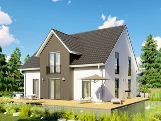 Massivhaus Pisa von MHW Haas Wohnbau, Satteldach-Klassiker Außenansicht 1