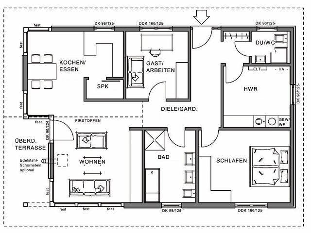 Fertighaus Midsommer von Meisterstück-HAUS, Pultdachhaus Grundriss 1