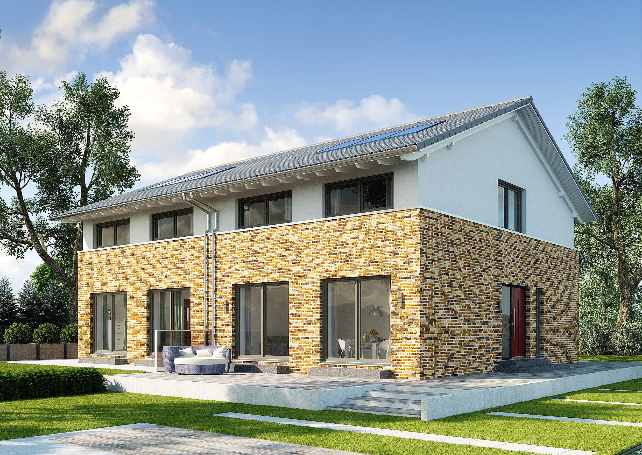 Fertighaus Modena von GUSSEK HAUS Schlüsselfertig ab 311200€, Satteldach-Klassiker Außenansicht 1