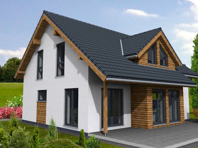 Fertighaus New Edition 159 von Suckfüll Energiesparhaus Schlüsselfertig ab 365600€, Satteldach-Klassiker Außenansicht 1