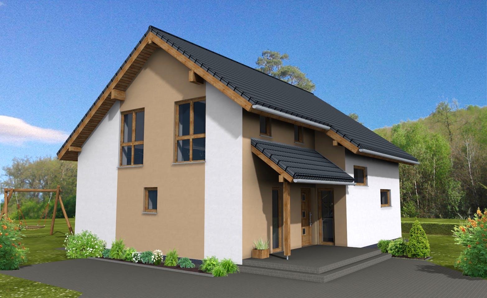 Fertighaus New Edition 179 von Suckfüll Energiesparhaus Schlüsselfertig ab 451350€, Satteldach-Klassiker Außenansicht 1