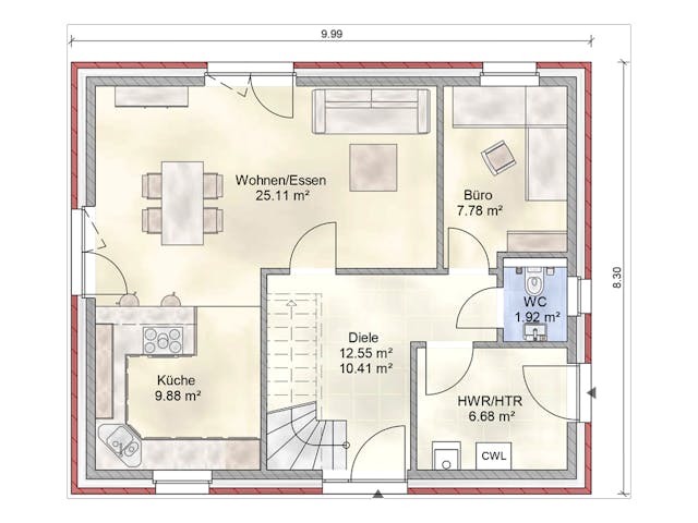 Massivhaus Einfeld von Nissen Massivhaus, Satteldach-Klassiker Grundriss 1