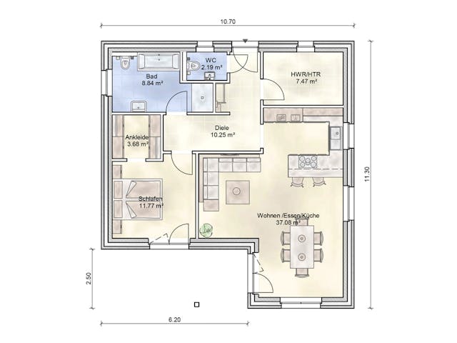 Massivhaus Klein Nordsee von Nissen Massivhaus, Bungalow Grundriss 1