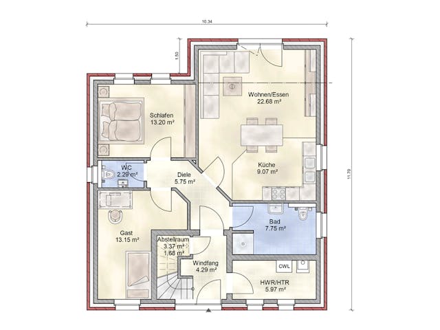 Massivhaus Neumünster von Nissen Massivhaus, Stadtvilla Grundriss 1