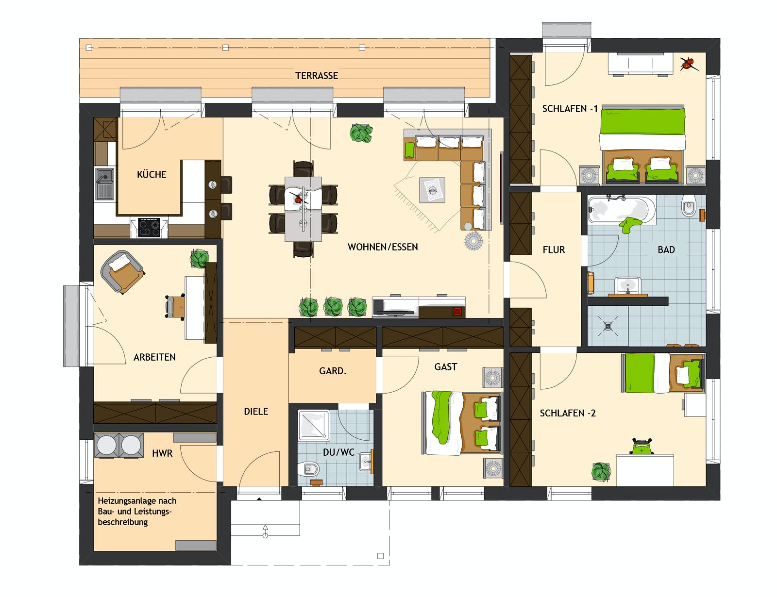 Fertighaus NIVO 140W von FingerHaus Schlüsselfertig ab 384066€, Bungalow Grundriss 1