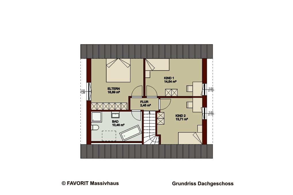 Massivhaus Noblesse 126 von FAVORIT Massivhaus Schlüsselfertig ab 295430€, Satteldach-Klassiker Grundriss 2