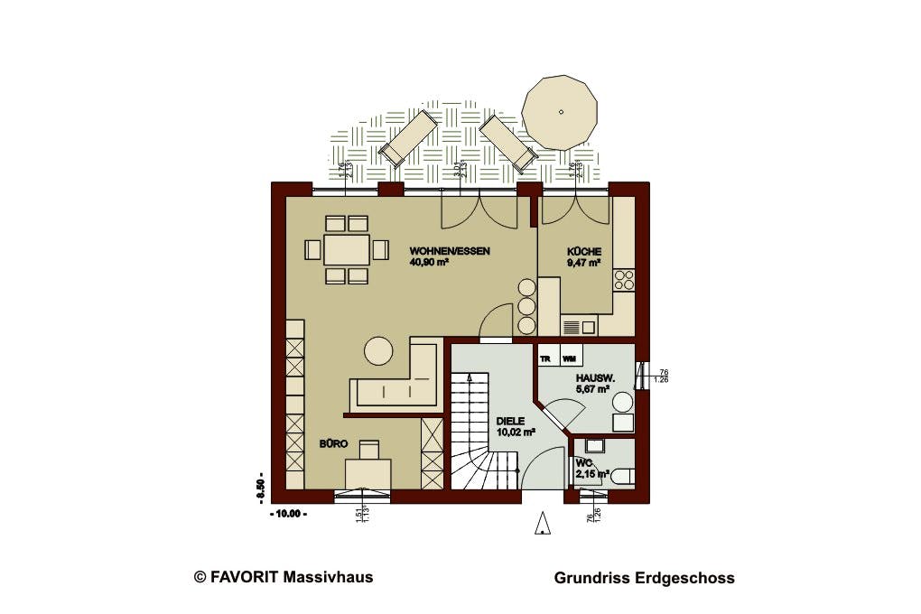 Massivhaus Noblesse 126 von FAVORIT Massivhaus Schlüsselfertig ab 295430€, Satteldach-Klassiker Grundriss 1