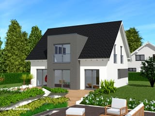 Massivhaus Noblesse 128 von FAVORIT Massivhaus Schlüsselfertig ab 322510€, Satteldach-Klassiker Außenansicht 1