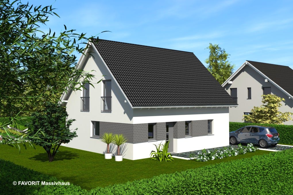 Massivhaus Noblesse 128 von FAVORIT Massivhaus Schlüsselfertig ab 322510€, Satteldach-Klassiker Außenansicht 2